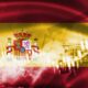Spain flag, stock market, exchange economy and Trade, oil production, container ship in export and import business and logistics.